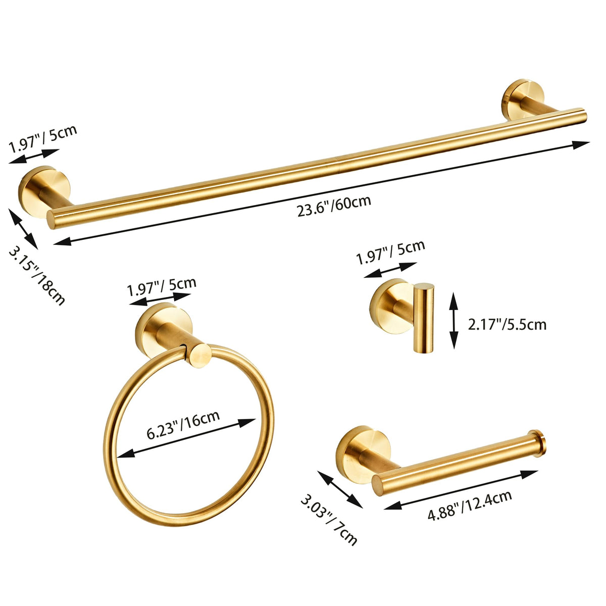 Brushed Gold Bathroom Hardware Set 5 Piece with Towel Racks for Bathroom, SUS304 Stainless Steel Bath Towel Bar Set, 24 Inch Wall Mounted Accessories Kit…