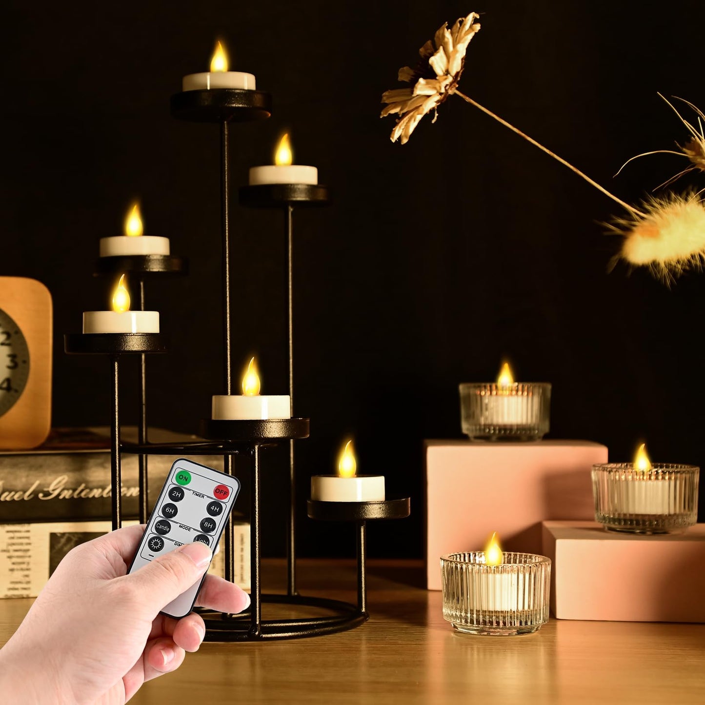 cimetech 24PCs Led Tea Lights with Timer, Electric Flickering Flameless Candles Battery Operated Led Candle Tealights with Remote Control for Halloween Decor & Christmas Decorations