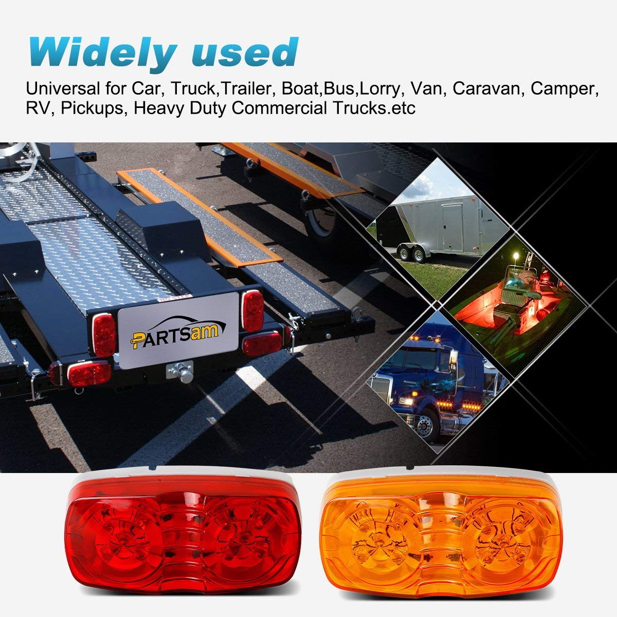 Partsam 14x Trailer Marker LED Light Double Bullseye 10 Diodes Clearance Light Red/Amber, 4x2 Tiger Eye/Double Bubble 12V Rectangular LED Side Marker Light Indicators Surface Mount RV Camper Trucks