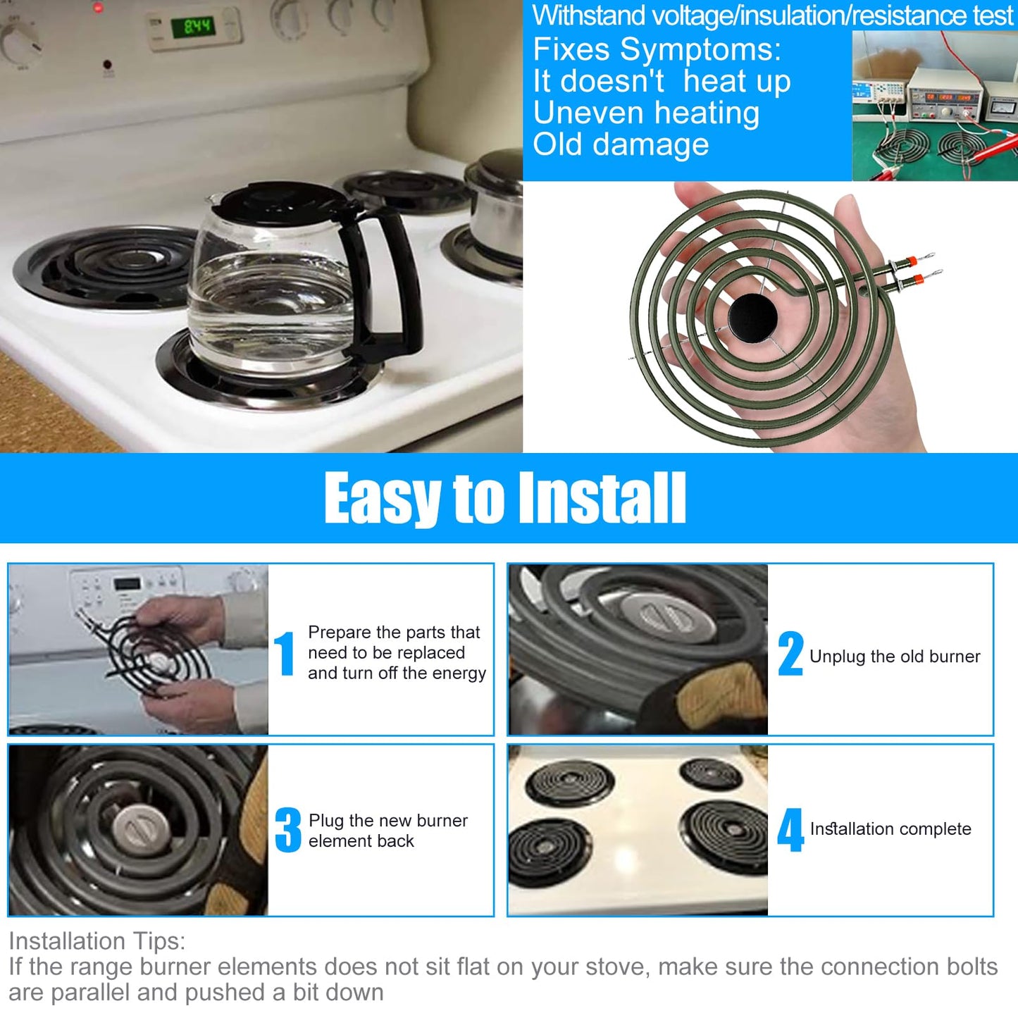 UPGRADED MP21YA MP15YA Electric Stove Burners Element Compatible with Kenmore Maytag Whirlpool Stove Coil,Fit MP22YA Electric Range Burner Element Replacement Stove Top Burner (2 Pack)
