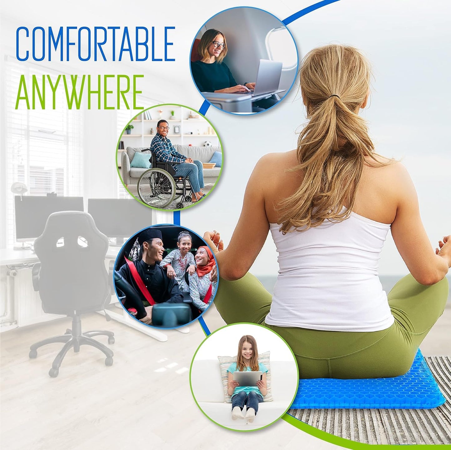 Gel Seat Cushion for Long Sitting Pressure Relief (Super Large & Thick) - Non-Slip Gel Chair Cushion for Back,Sciatica,Tailbone Pain Relief - Seat Cushion for Office Desk Chair,Car Seat,Wheelchair