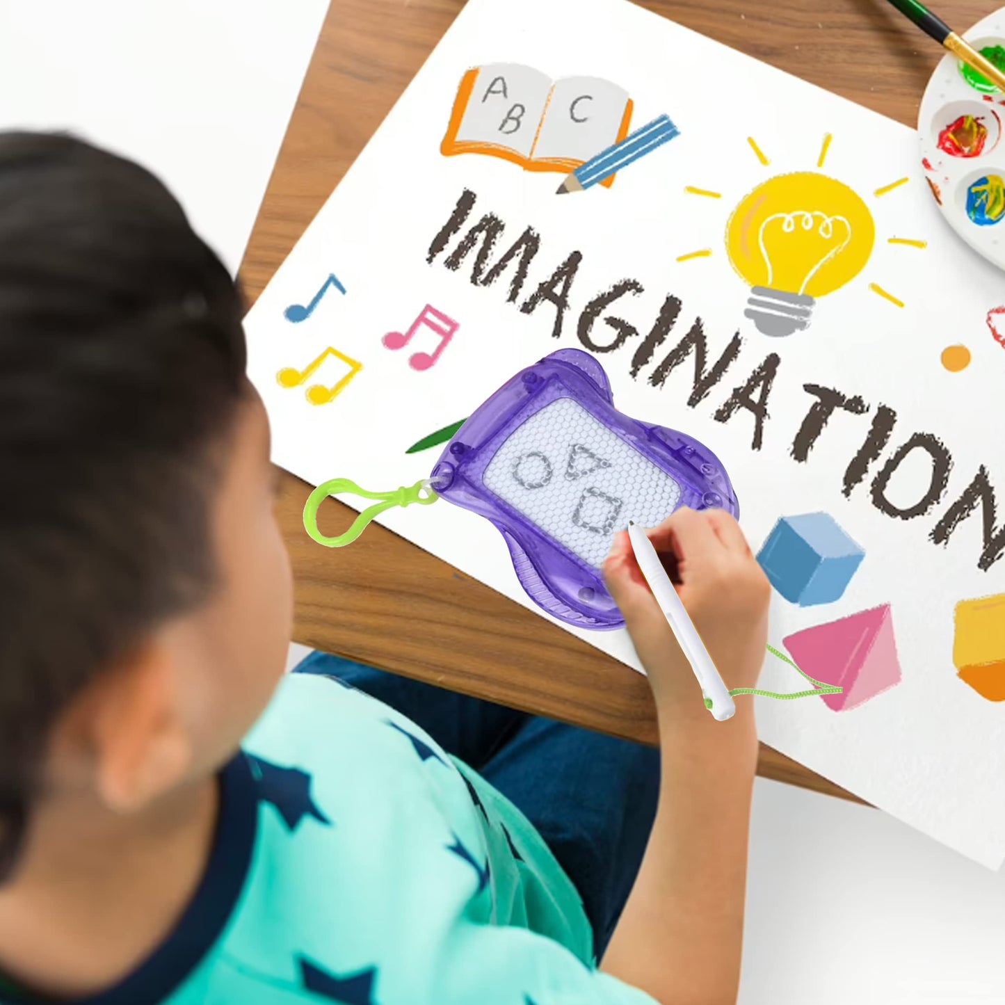 4E's Novelty Mini Drawing Board for Kids (Pack of 24) Bulk Backpack Keychain Clip Drawing Boards, Erasable Doodle Sketch and Writing Pad Stocking Stuffers for Boys & Girls