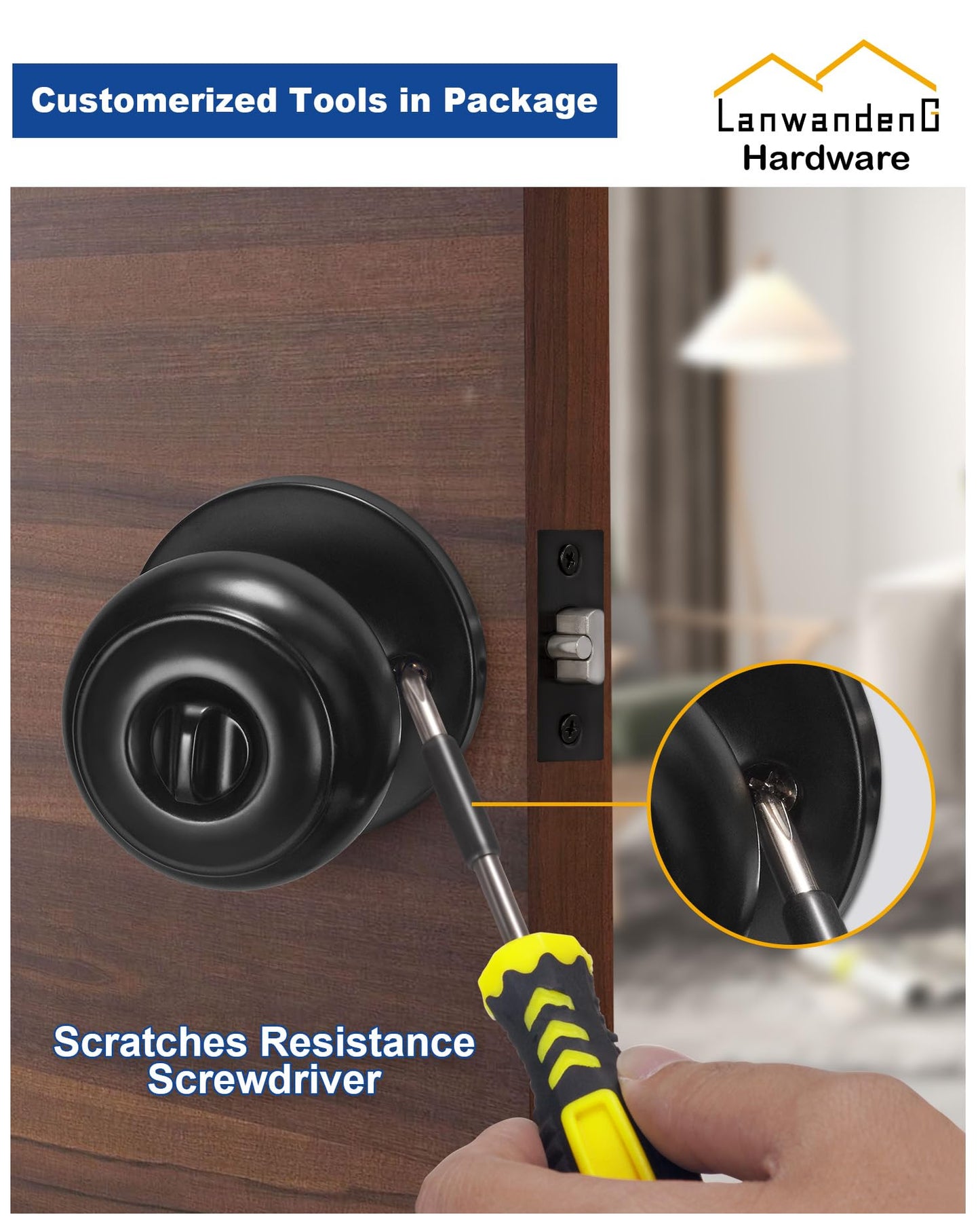 (2 Pack) Entry Door Knobs with Lock and Keyed Alike, Interior/Exterior Flat Ball Door Locks for Bedroom/Bathroom/Front/Offic Doors, Matte Black Finish