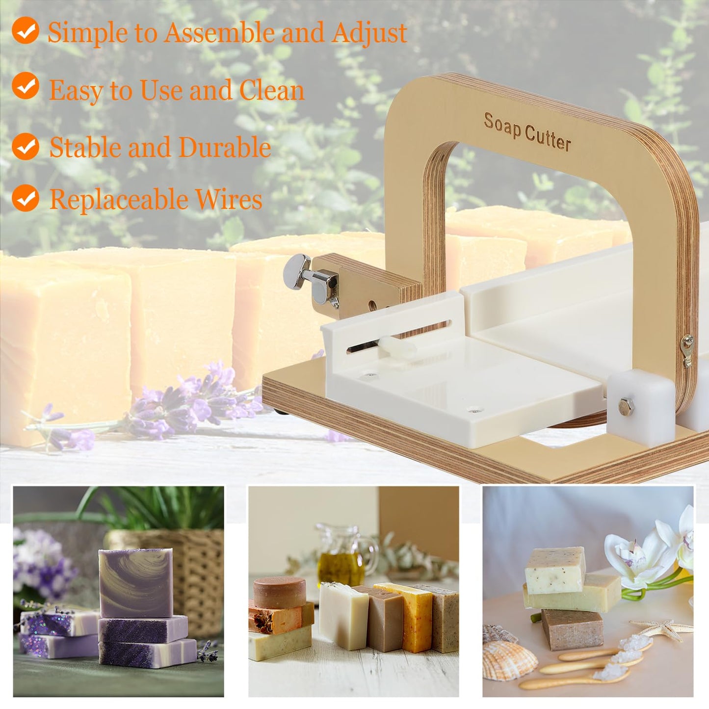 Wooden Soap Cutter, Wire Soap Cutter Adjustable Wire Cheese Slicer Planer Cutting Tool for Handmade Soap Candles Trimming Cheese Making (Wood-Update)