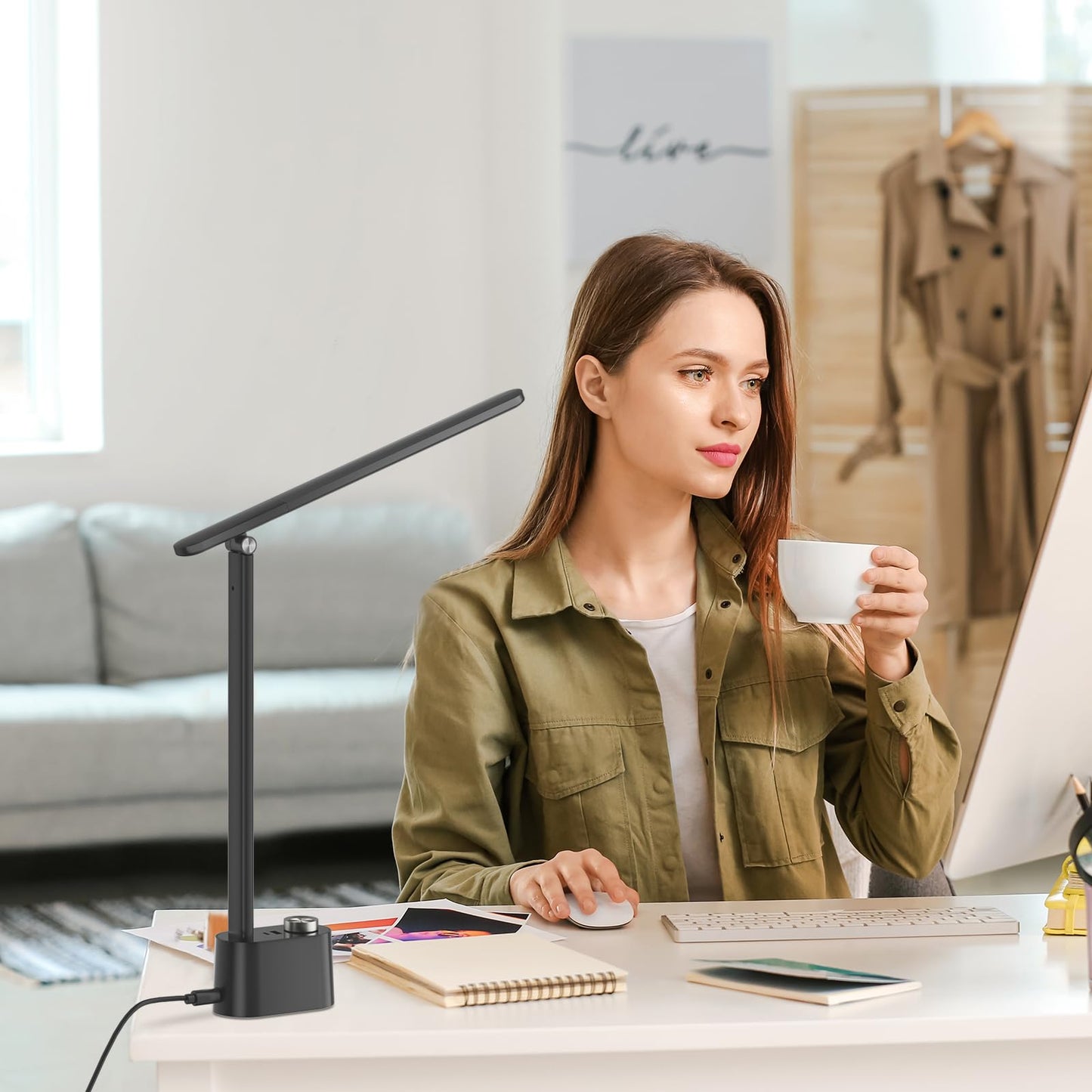 Honeywell Upgraded LED Desk Lamp - H01Pro Sunturalux™ Eye-Caring Table Lamp for Home Office College Dorm, Stepless Dimmable Small Desk Light Foldable Reading Desk Lamp for Studying Working(Black