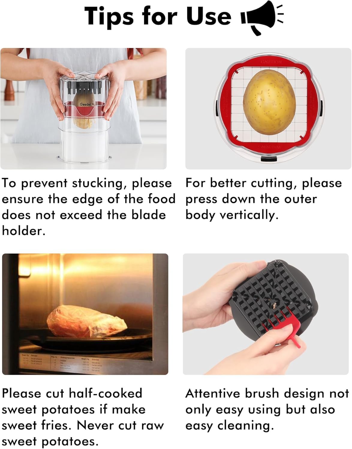 Geedel French Fry Cutter, Onion Chopper Potato Cutter, Easy to Use Food Chopper Manual Vegetable Dicer, Ultra Sharp Blades Fry Cutter Apple Slicer and Corer, 3 Blades