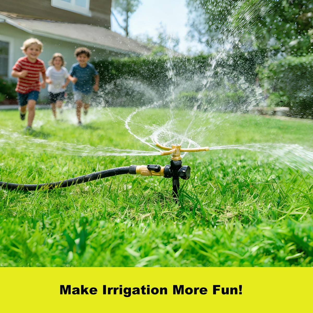 FANHAO 2 Pack Metal Lawn Sprinklers for Yard with Spike Base, 3-Arm Water Sprinkler 360 Degree Automatic Rotary Garden Sprinkler System, Large Yard Area Watering for Plant, Flower Bed and Patio