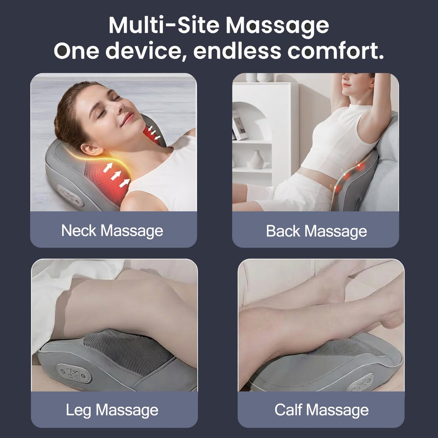 Athloot Back & Neck Massager with Heat for Pain Relief, 3D Kneading Massage Cushion, 3 Intensity & 3 Heat Levels, 15/20/30 Min Auto-Off, Ergonomic Lumbar Support for Chair/Home/Car