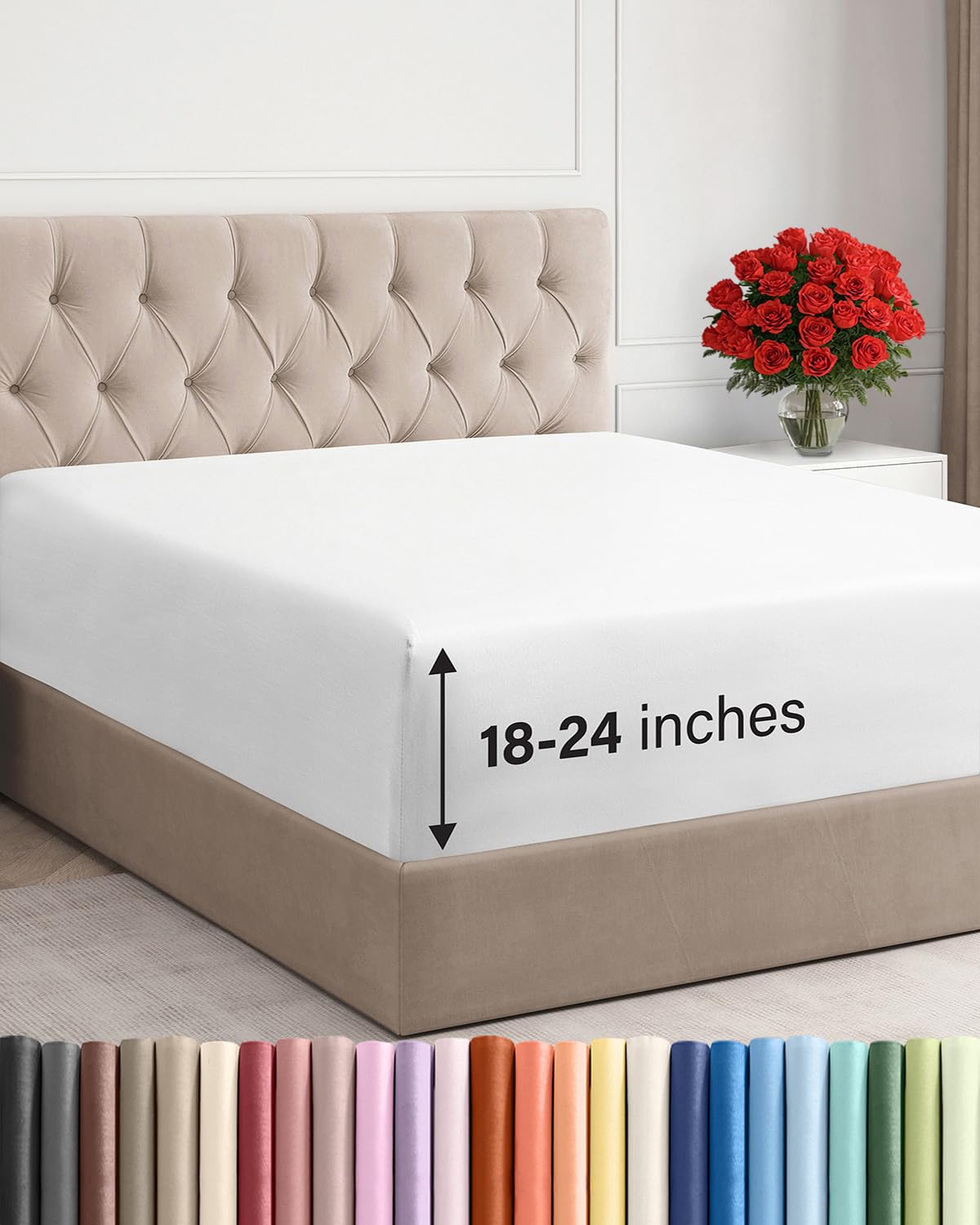 Extra Deep Queen Fitted Sheet - Hotel Luxury Single Fitted Sheet Only - Sheet Easily Fits 18 inch to 24 inch Mattress - Soft, Wrinkle Free, Breathable and Comfy Extra Deep Pockets White Fitted Sheet