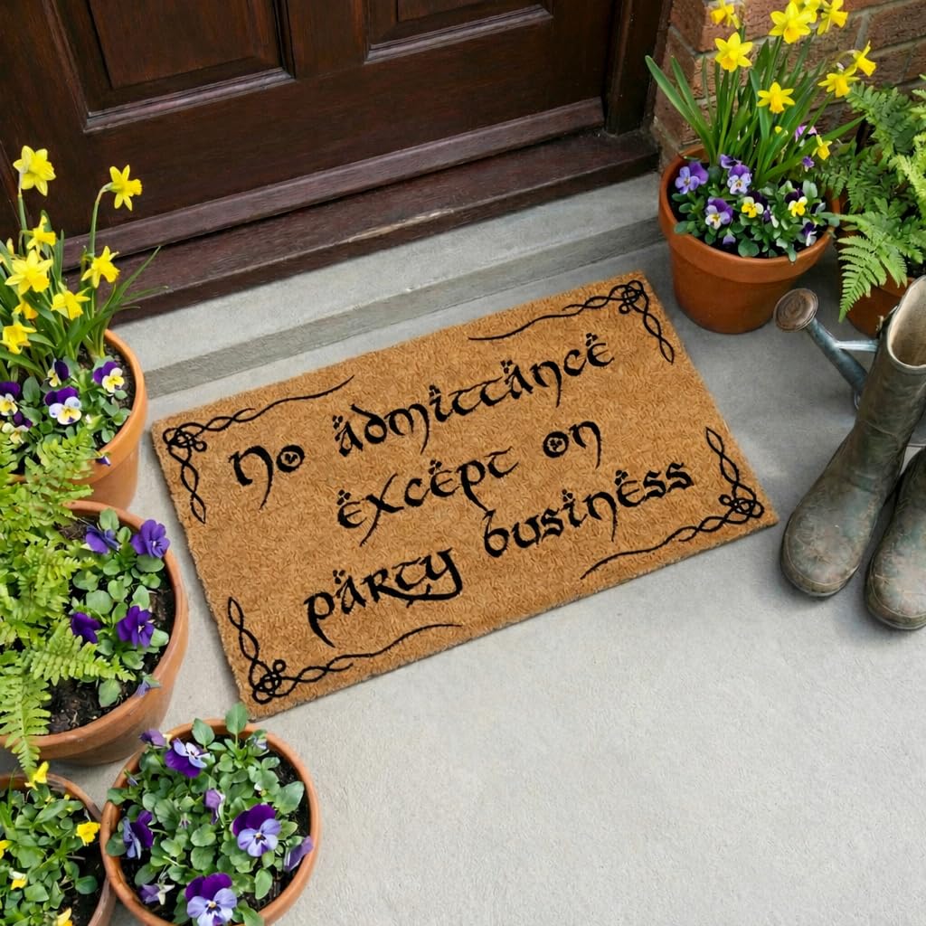 No Admittance Except On Party Business Door Mat Outdoor 30x17 Inch, Nerd Welcome Mat Outside Entrance for Covered Porch or Patio, LOTR Gift