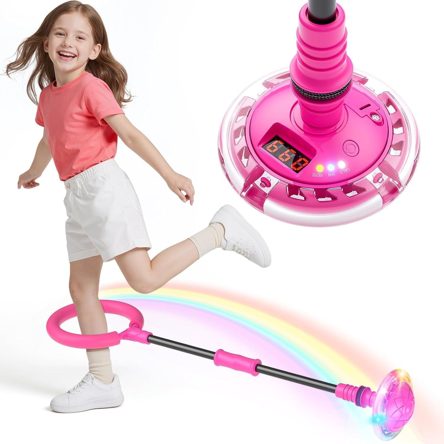 HopeRock Skip Ball,Birthday Gifts for Girls Ages 6 7 8 9 10,Indoor Outdoor Girl Toys,3 Fun Modes,Flashing Light-Up Wheel,LED Digital Counter,Replaceable Battery