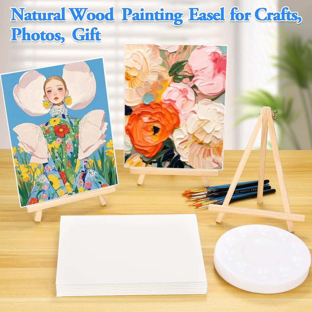 160 Pack 8x10 in Canvas Boards for Painting, Canvas for Painting with Wooden Easel, Detail Paint Brushes Art Canvas Easel Painting Kit with Brushes Set Palettes