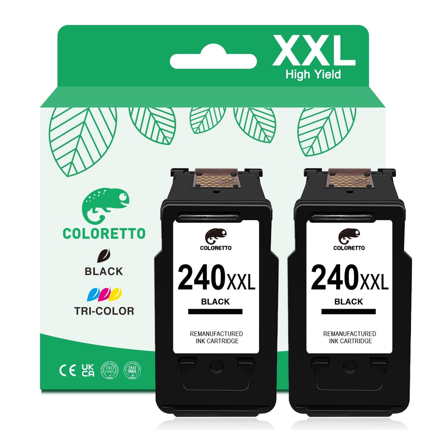 COLORETTO PG-240XXL Black Ink Cartridges for Canon MG3620 Ink TS5120 MX532 MX472 MX470 MX452 MX432 MG3600 MG3522 MG3520 MG3220 MG2120 Printer Remanufactured Pixma 240XL 240 XXL Ink PG240 XL 2-Pack