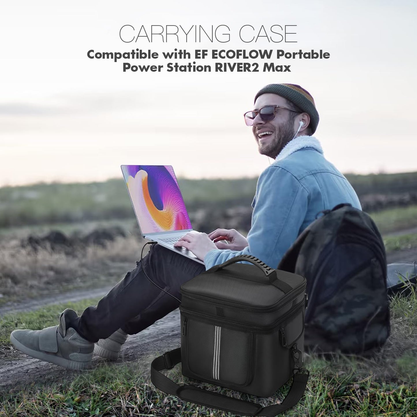 Carrying Case Compatible with ECOFLOW River 2 MAX Portable Power Station, Travel Storage Bag with Zipper Windows for Generator, Charging Cable and Accessories