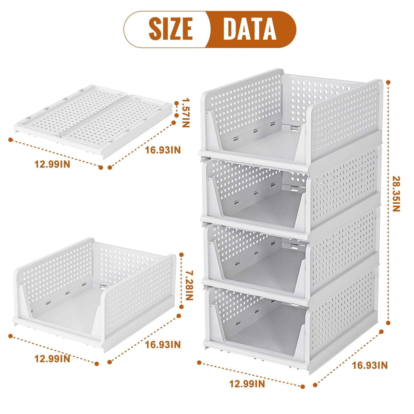 Neprock 4 Pack Stackable Storage Bins, Closet Organizers Plastic Storage Drawers Stackable Drawers, Wardrobe Closet Organizers and Storage for Clothes, Bedroom, Kitchen, Office, Bathroom(4L)