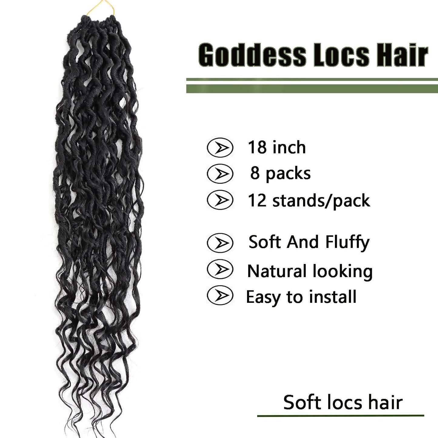LMZIM 18 inch Goddess Locs Crochet Hair 8 Packs Boho Faux Locs Crochet Braids for Black Women Soft Locs Crochet Hair Pre Looped 1B