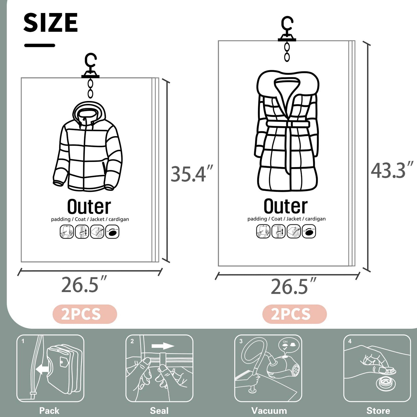 Meetall 6Pack Hanging Vacuum Storage Bag,Reusable Space Saver Compressed Bag with Hanger.3pcs in 26.3x35.4inch (67x90cm) and 3pcs in 26.3x43.3inch (67x110cm).Work with Any Vacuum Cleaner.