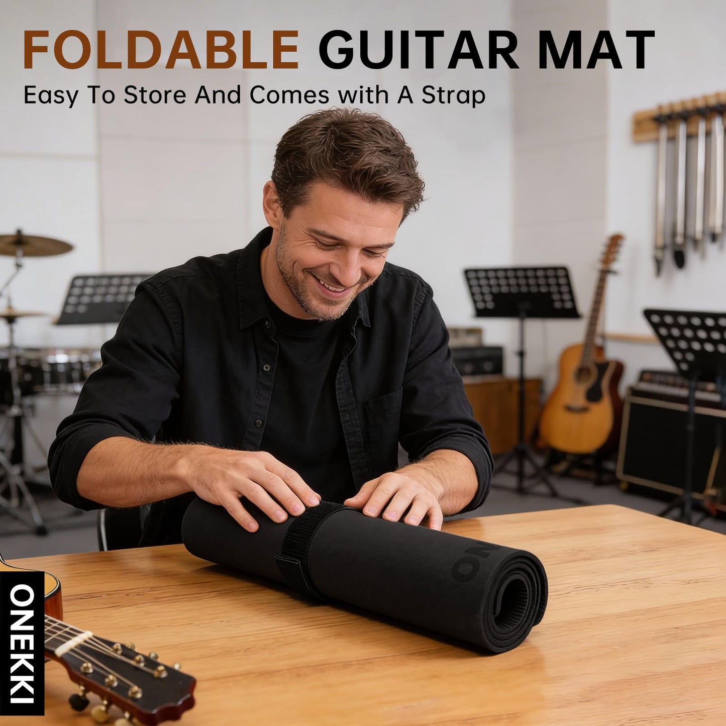 ONEKKI Guitar Neck Rest and Guitar Mat, Guitar Repair Kit with Dual Heights Support, Guitar Tools Setup and Maintenance Work Mat for Electric Guitar Bass Banjo Mandolin Ukulele