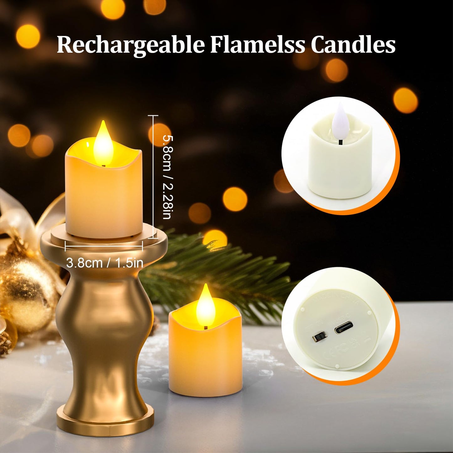 Yme Rechargeable Tea Lights Candles with Charger Storage Base, 12 Pack Battery Operated LED Flameless Votive Candles with Remote Timer for General Fireplace Halloween Pumpkins Christmas Party Decor