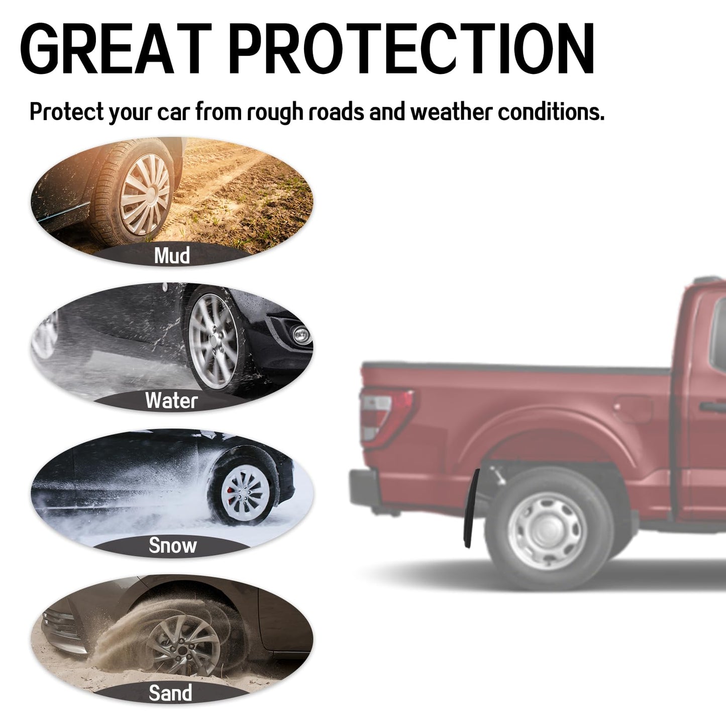 PSLER Fit for F-150 F150 2021 2022 2023 2024 (Without Fender Flares) Mud Flaps Set of 4PCS Mud Guard Kit Splash Guards Mudguards Mudflaps with Hardware Kits Accessory Front and Rear Accessories