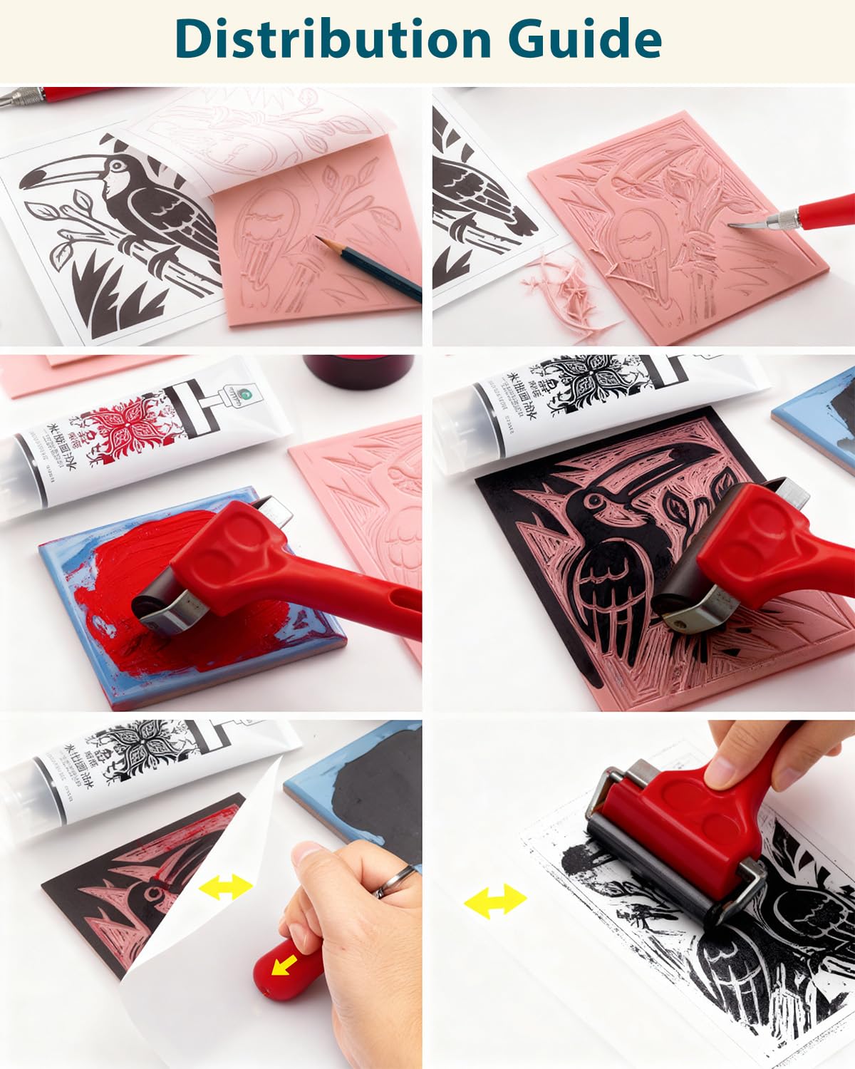 Linocut Kit Block Printing Kit: Stamp Making Kit with Rubber Lino Blocks, Ink, Brayer, Linoleum Cutters, Tracing Papers & Instructions - Hobby Craft Gift for DIY Art Project Beginners