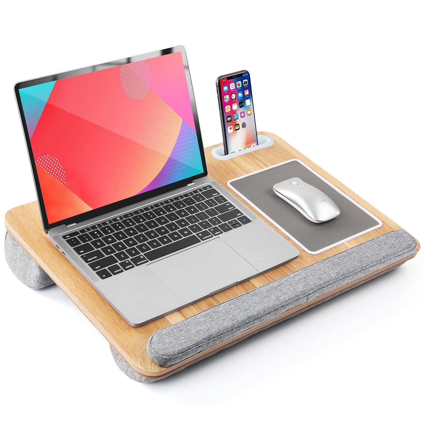 LORYERGO Lap Desk - Lap Laptop Desk Fits for 17 Inch Laptop, Lap Desk with Cushion & Wrist Rest, Laptop Lap Desk w/Mouse Pad & Cellphone Slot, for Couch & Bed, Home & Office