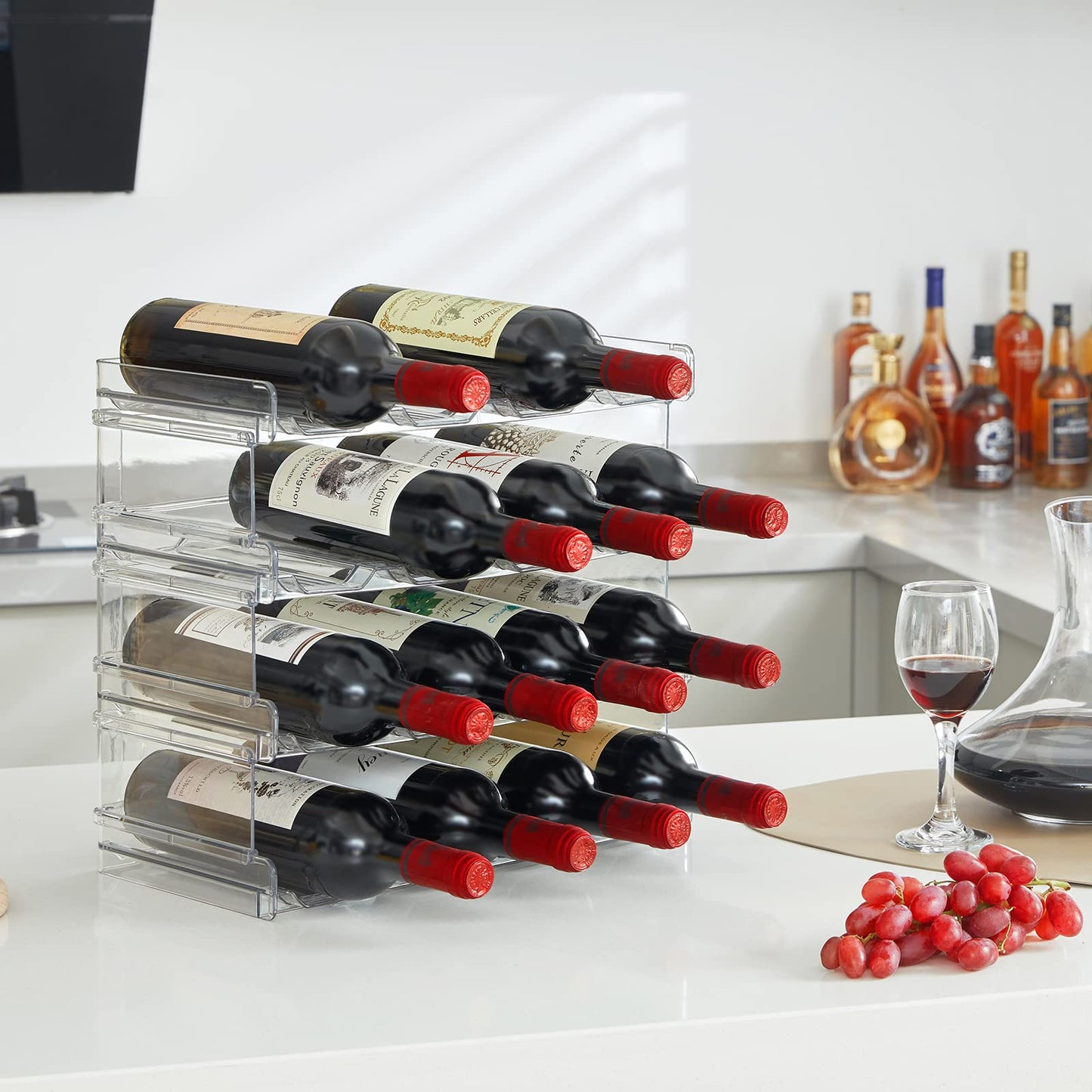Lifewit Stackable Water Bottle Organizer for Cabinet, Fridge, Pantry - Plastic Cup Holder, Wine Racks for Kitchen Tabletop Storage, Cupboard, Office - Pack of 4, Each Rack Holds 4 Containers