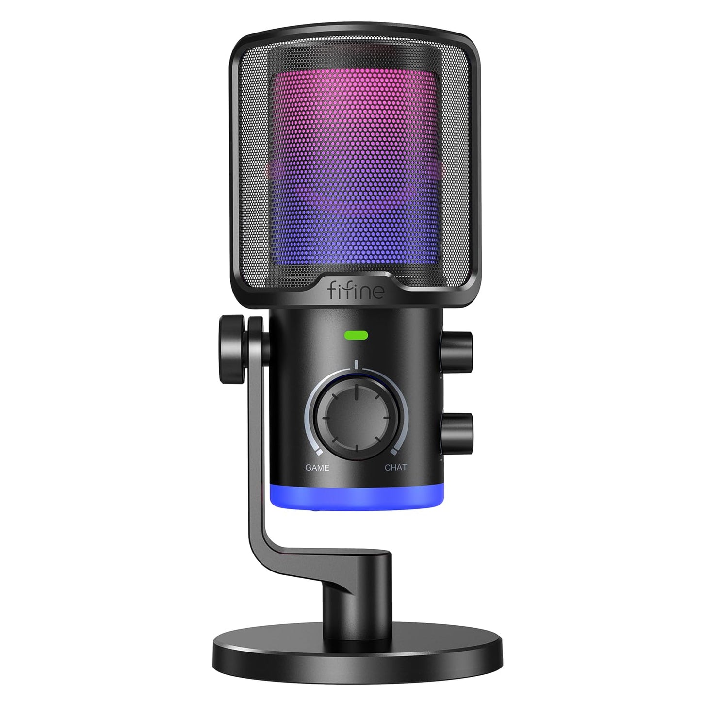 Fifine Gaming PC Microphone, Computer USB Microphone for Streaming Podcast Voice, Desktop Condenser RGB Mic with Quick Mute, Noise Cancellation, Game/Chat Balance for Discord/Twitch-AMPLIGAME AM6