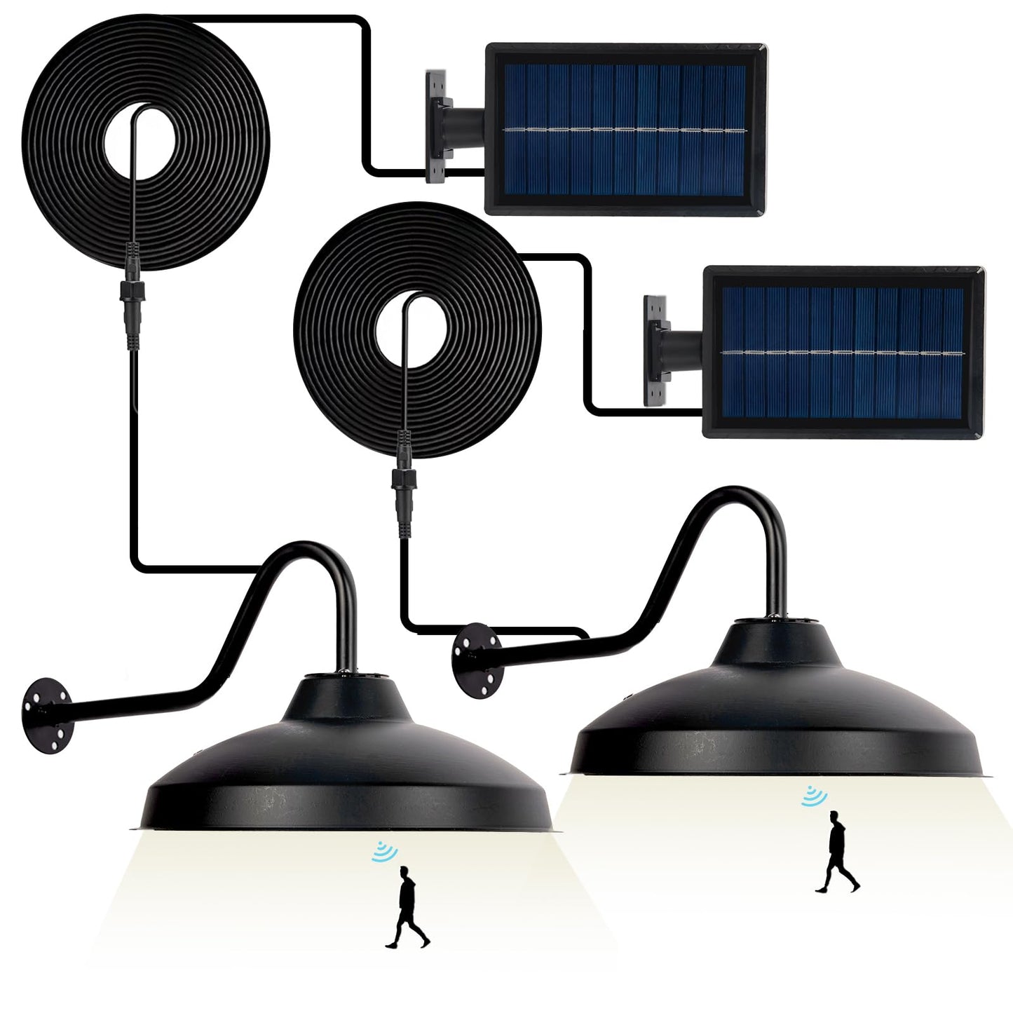 Pearlstar Solar Barn Light - Outdoor/Indoor Motion Sensor, Cool White, Waterproof Dusk to Dawn, 2Pack for Gazebo, Yard, Garage, Patio, Camp, Porch