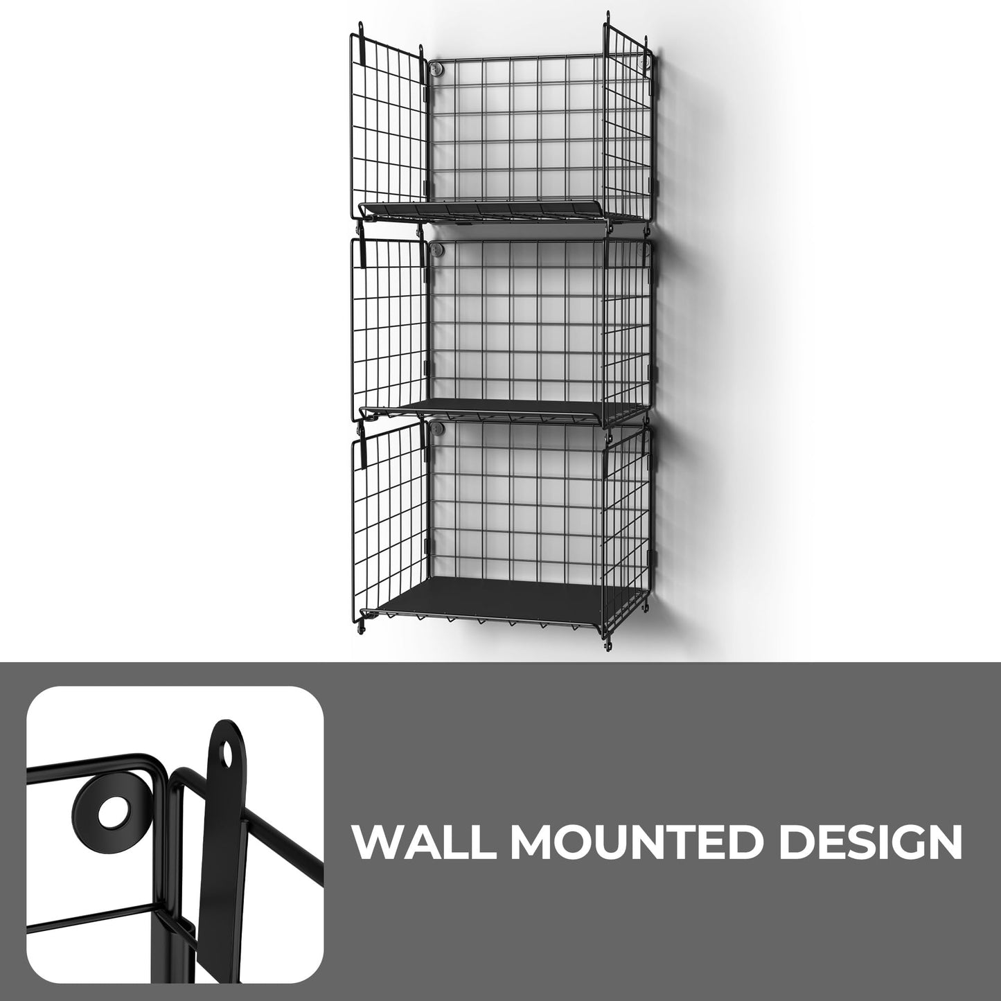 GRANNY SAYS 3-Shelf Metal Hanging Closet Organizer, Pack of 1 Hanging Storage Shelves for Organizing Kitchen Pantry, Wardrobe Clothes Organizer and Storage, Wire Baskets Storage Organization, Black