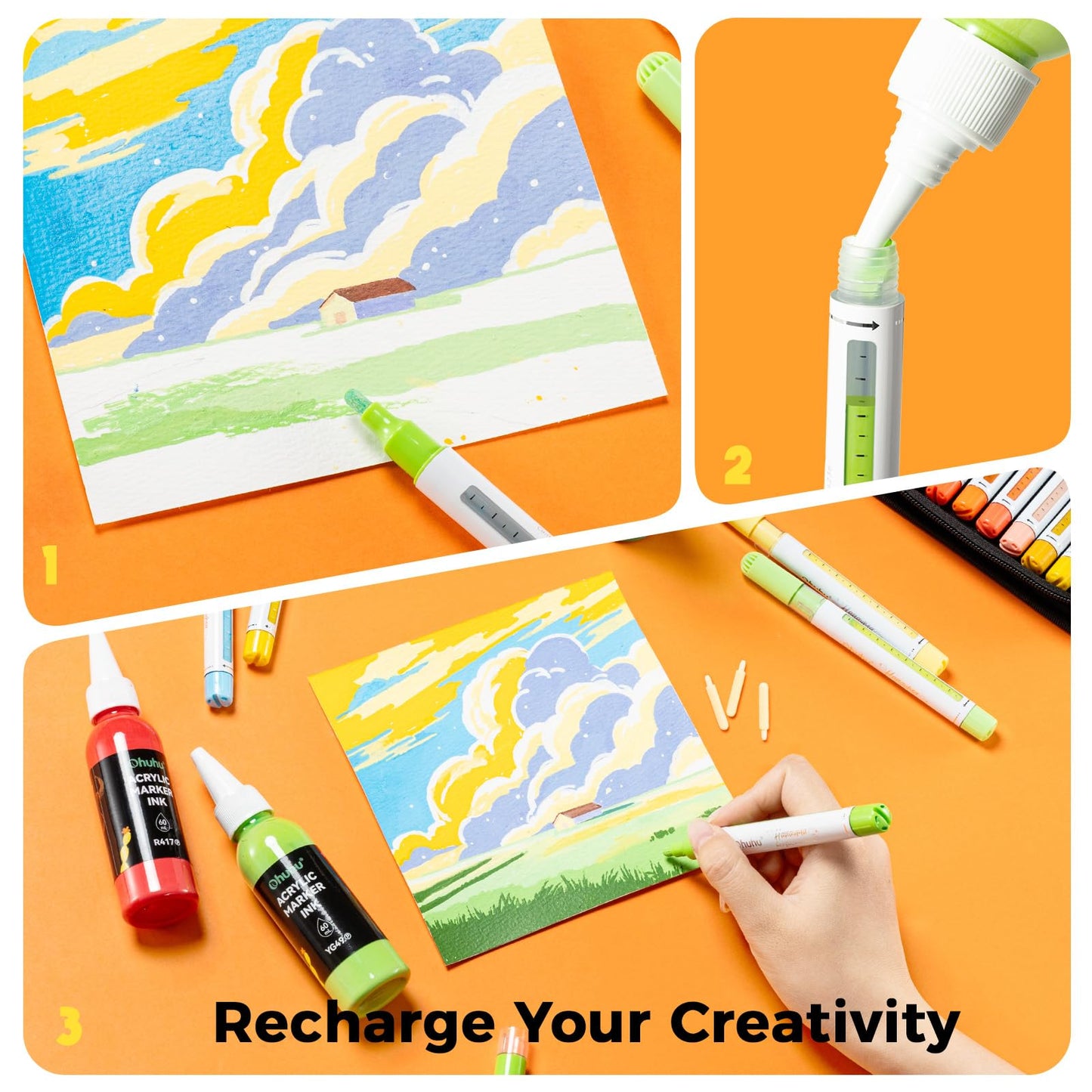 Ohuhu Acrylic Paint Markers Refillable 36 Colors Acrylic Markers High Opacity Paint Markers Waterproof Lightfast for Rock Painting Easter Eggs Wood Glass Ceramic Canvas - Hauauma