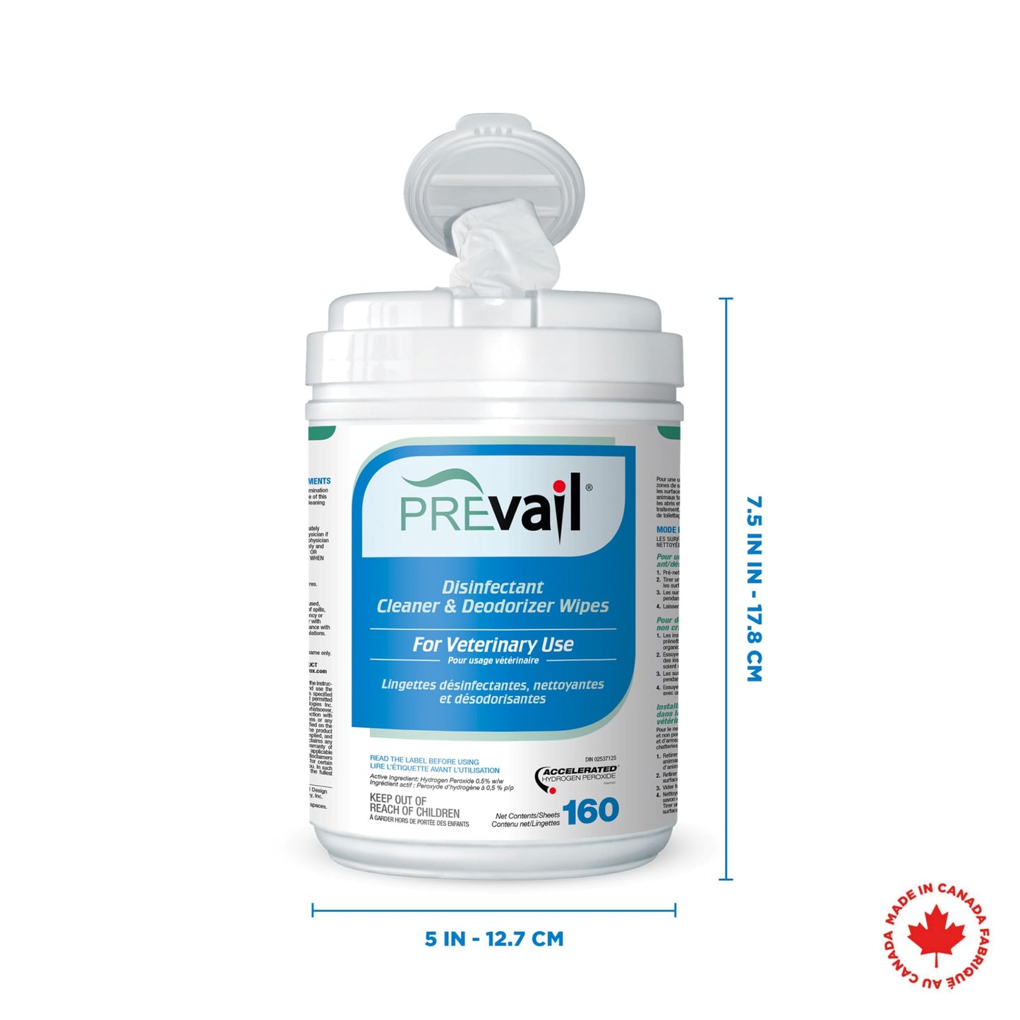 Prevail One-Step Disinfectant Cleaner & Deodorizer Wipes for Veterinary Use, Animal Shelters, Pet Foster Homes, Kennels, Litter Boxes, 160-Wipes, 1-Canister