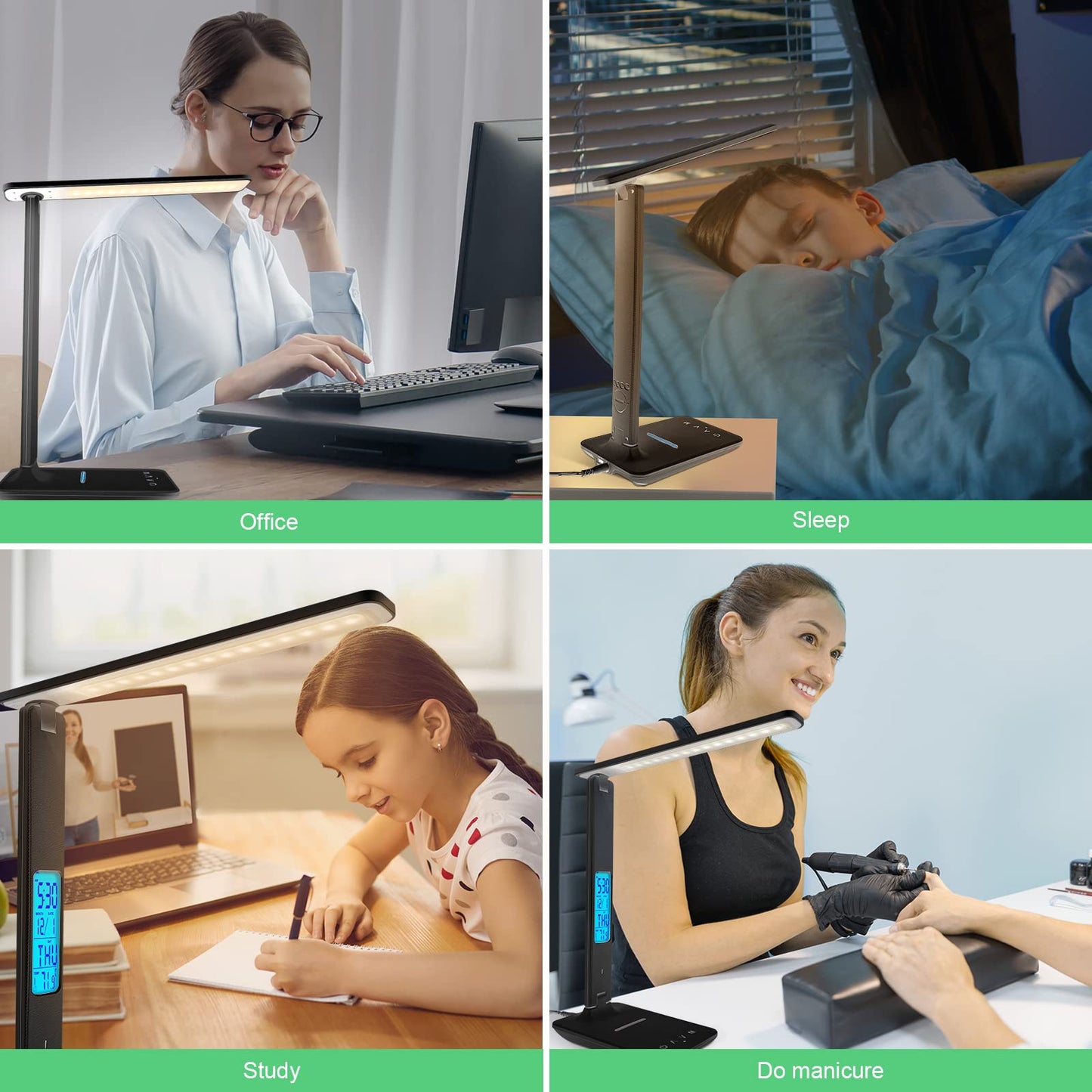 Whicow LED Desk Lamp Eye-Caring Table Lights Dimmable 5 Modes Touch Control Adjustable Table lamp with USB Charging Port for Home Office Reading, Studying Working