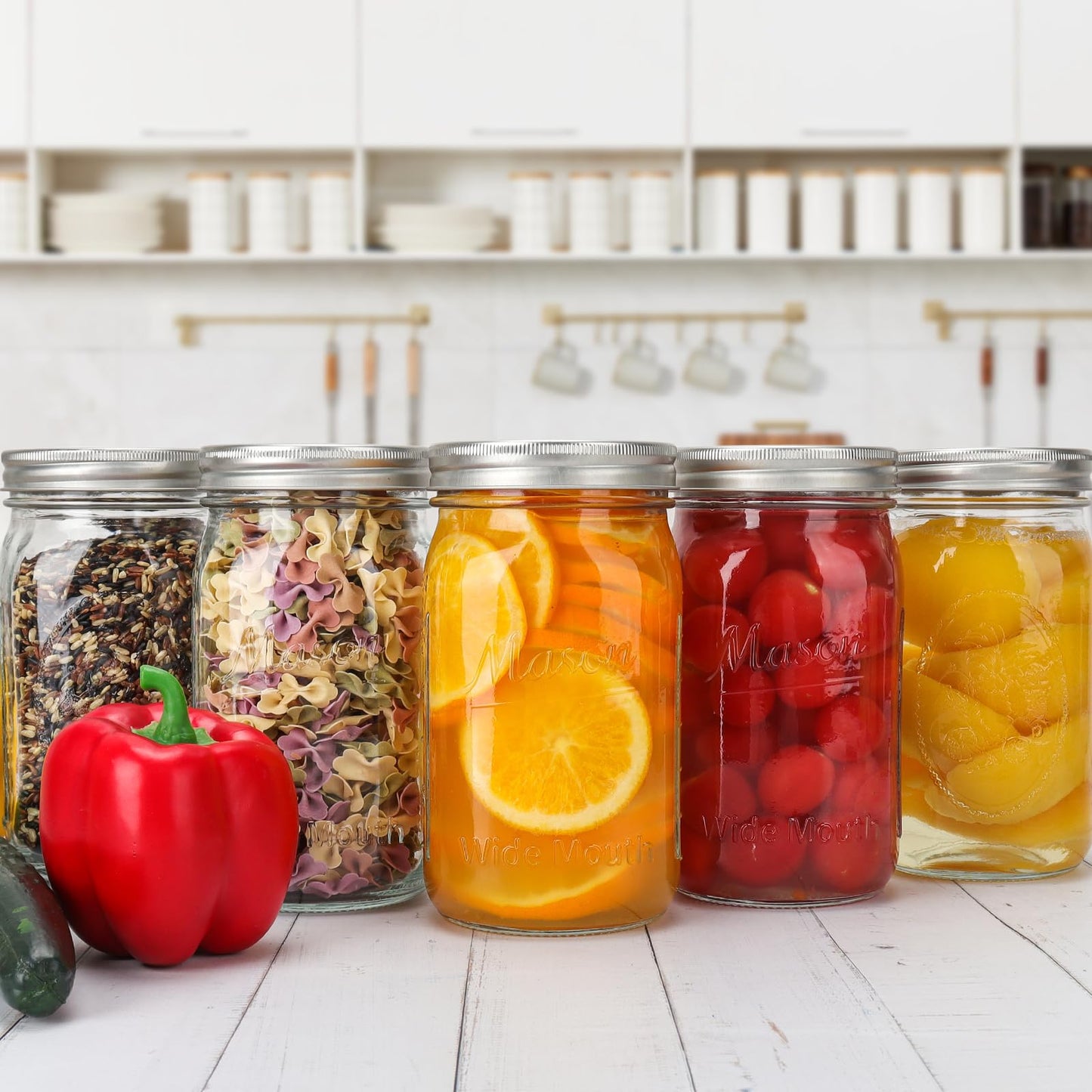 CycleMore 32oz 6 Pack Mason Glass Jars with Black Lids, Clear Regular Mouth Canning Jars for Jelly, Jam, Honey, Wedding Favors, Spices and Herbs