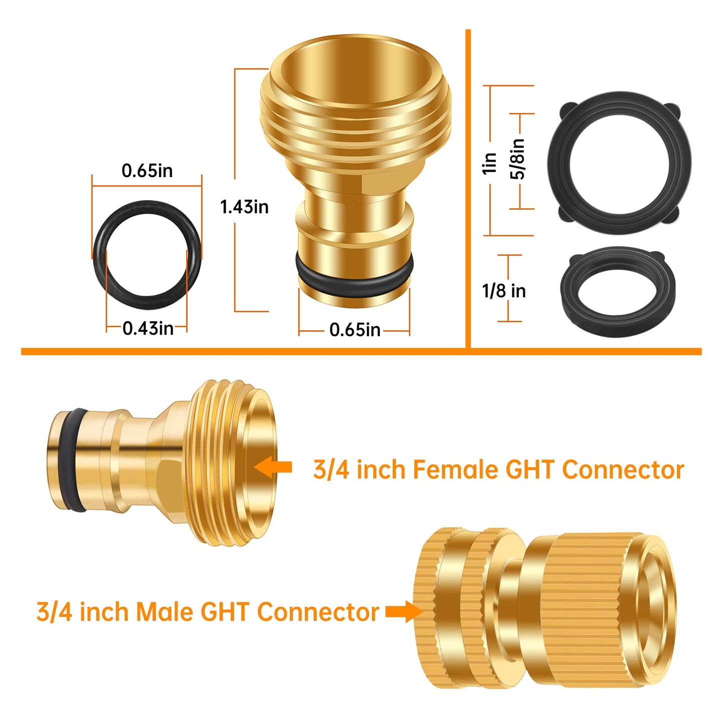 FRQNTKPA Garden Hose Quick Connector, No-Leak 3/4 Inch GHT Thread Fitting Water Hose Female Adapter and Male Adapter, Heavy-Duty Rust Resistant Brass Water Pipe Connect, Easy to Use (14 Pack )