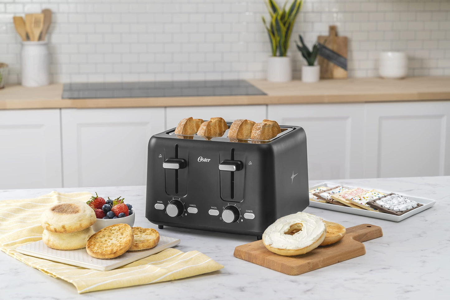 Oster 4-Slice Toaster with Bagel and Reheat Settings and Extra-Wide Slots, Black
