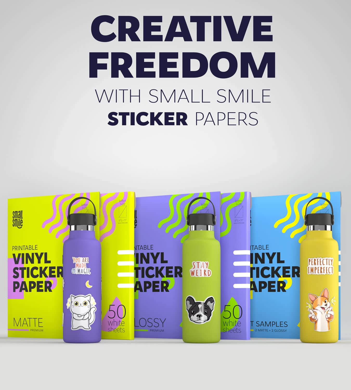 Premium Printable Vinyl Sticker Paper for Inkjet Printer and Laser - 50 White Matte Sticker Paper Waterproof - Durability Adhesive Paper 8.5 x 11, Fast Dry, Holds Ink Well, Great for Cutting Machines