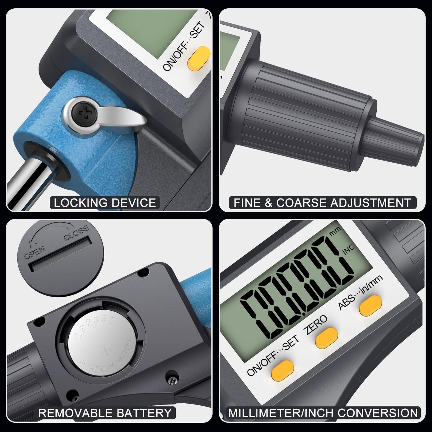 HDLNKAK Digital Micrometer, Outside Micrometer Precision Measuring Tool, 0-1"/0-25 mm, Inch/Metric 0.00005"/0.001 mm, Machinist Thickness Gauge Tool, Large LCD Display