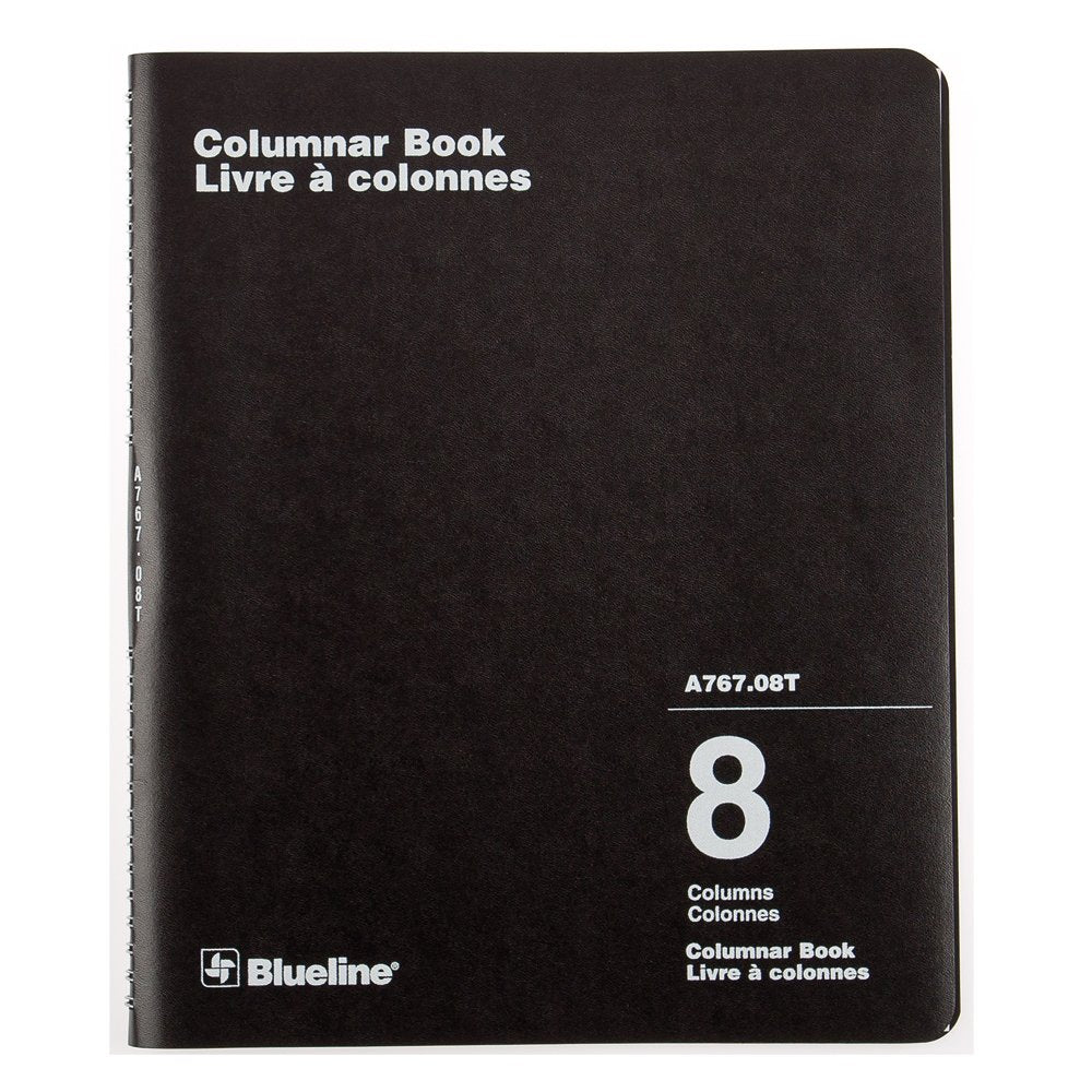 Blueline Columnar Book, Twin-Wire Binding, 8 Columns with Description, 80 Pages, 12-Inch x 10-Inch, Black (A767.08T)