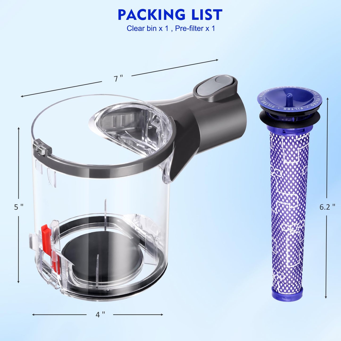 Dust Bin Compatible with Dyson V6 DC58 DC59 DC62 DC72 DC74 Vacuum Cleaner A and B Interface Canister Attachment Parts, Release Bin Replacement for Dyson Cordless Vacuum Part No.965660-01, 966080-01