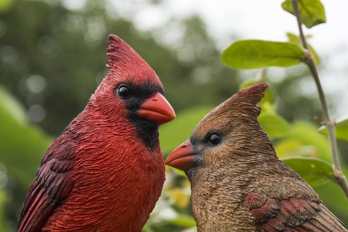 Cardinal Couple on Stump Garden Statue