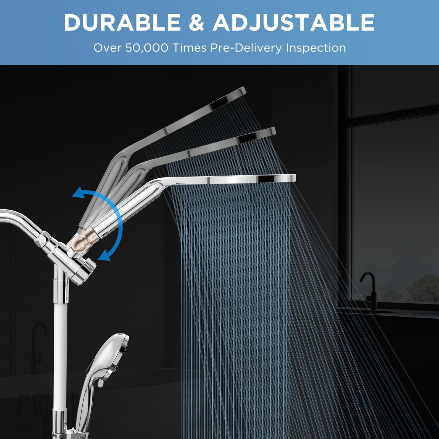 MakeFit Rain Shower Heads System, 3-Spray Dual Shower Head with Solid Brass Adjustable Bar, Rainfall Showerhead with 10 Settings High Pressure Handheld Spray, Buit-in Power Wash Mode (Chrome)