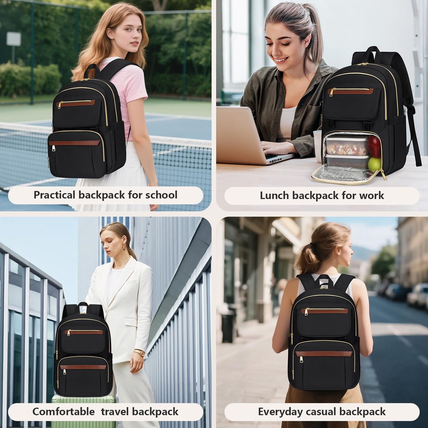 Lunch backpack for Women 15.6 Inch Laptop Backpack With USB Port Travel Backpack With Detachable Bag Work Backpack With Lunch Compartment Water Resistant Computer Backpack for College Business