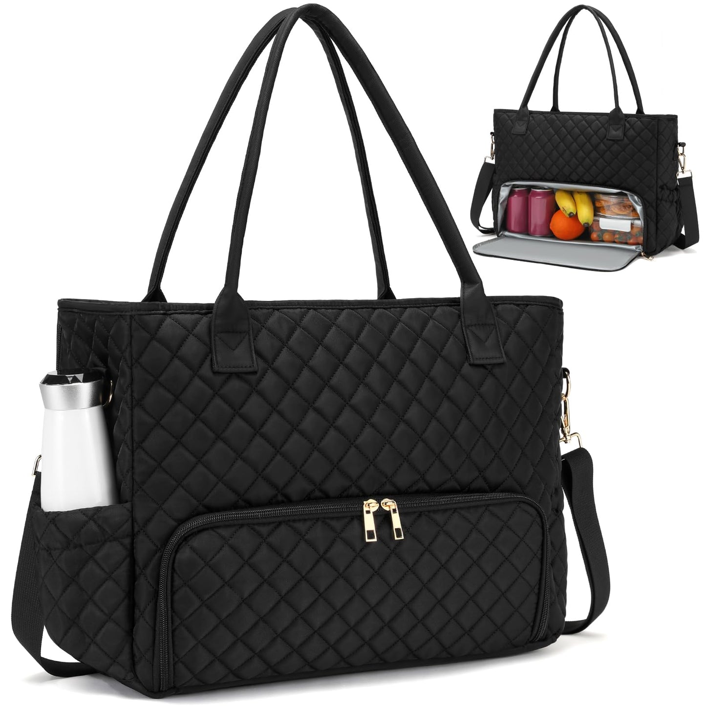 AHHZOOPLL 2-in-1 Lunch & Laptop Tote Bag|15.6" Work Bags for Women|Water-Resistant Polyester Casual|Insulated Leakproof Lunch Compartment|Teacher Nurse Bag|Laptop Briefcase for Office Travel|Black