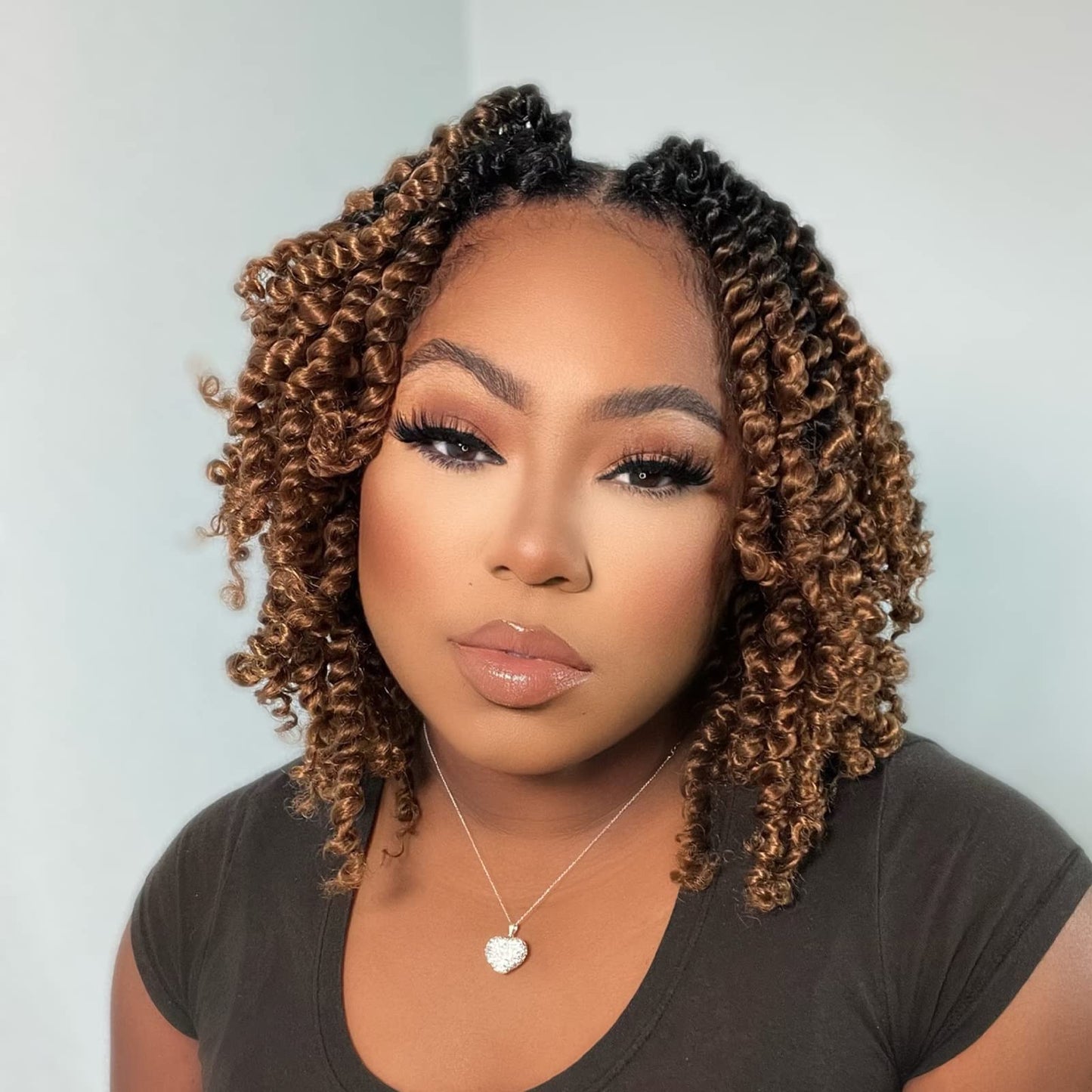 ToyoTress Tiana Passion Twist Hair - 8 Inch 8 Packs Pre-twisted Crochet Braids Ombre Brown, Short Bob Pre-looped Synthetic Braiding Hair Extensions (8 Inch, OT30-8P)
