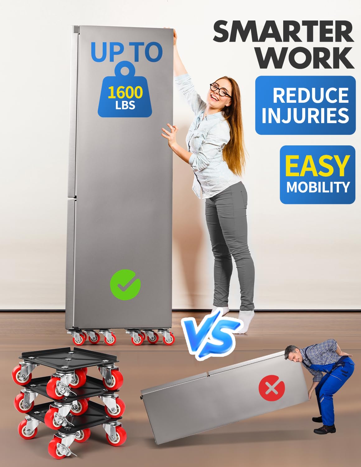 1200 lb Capacity - Heavy Duty Furniture Movers with Wheels and Moving Dolly, Includes Furniture Lifter Jacks Tool Set, Gliders, Sliders, 5 Rollers Casters Cart. Easily Move Furniture, Piano, Equipment