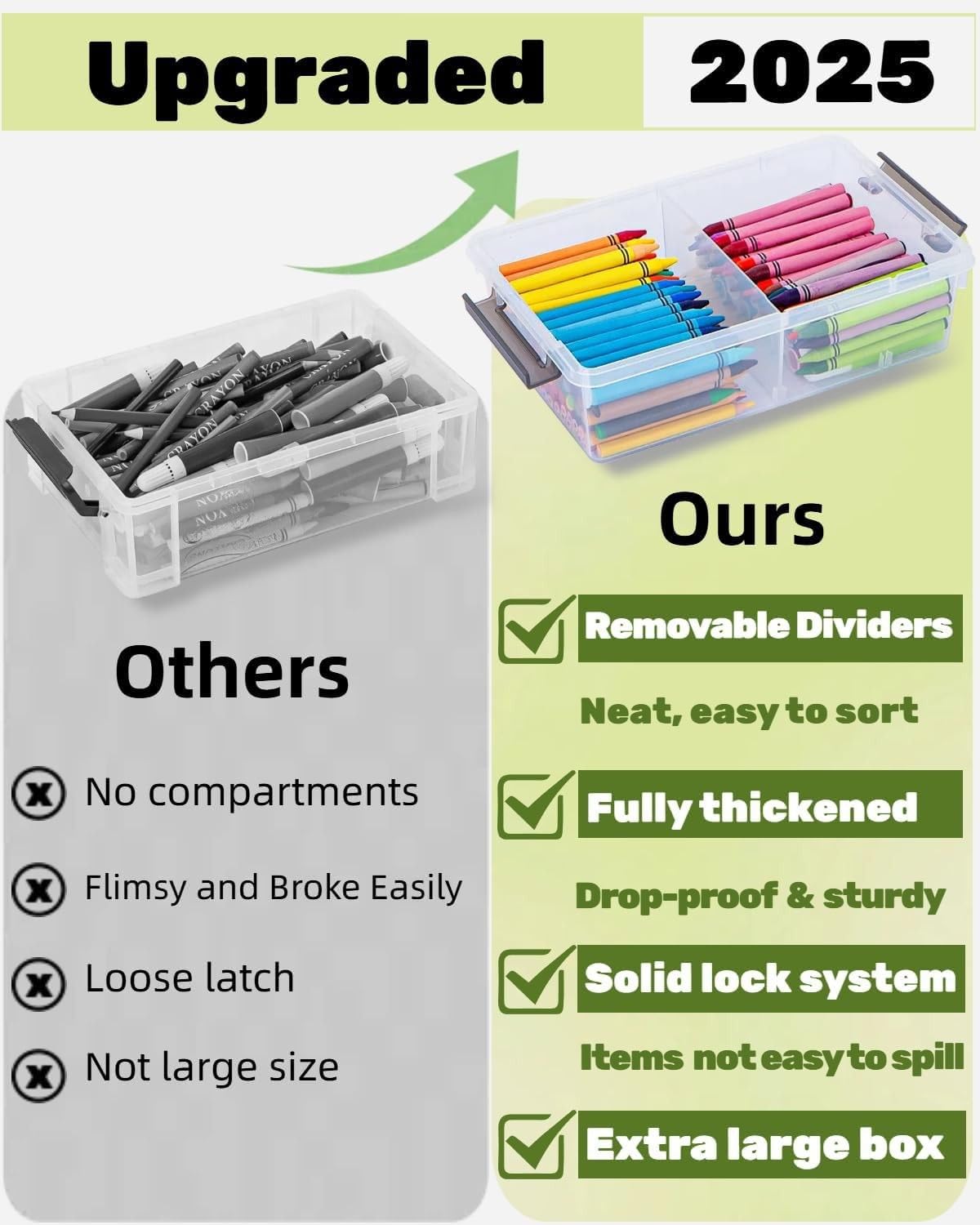 GEOPHIA 12 Pack Extra Large Pencil Box with Removable Dividers, Thickened Plastic Pencil Case Bulk, Clear Crayon Storage Box Stackable Marker Organizer Containers for Pen, Craft, Art (12 Pack)