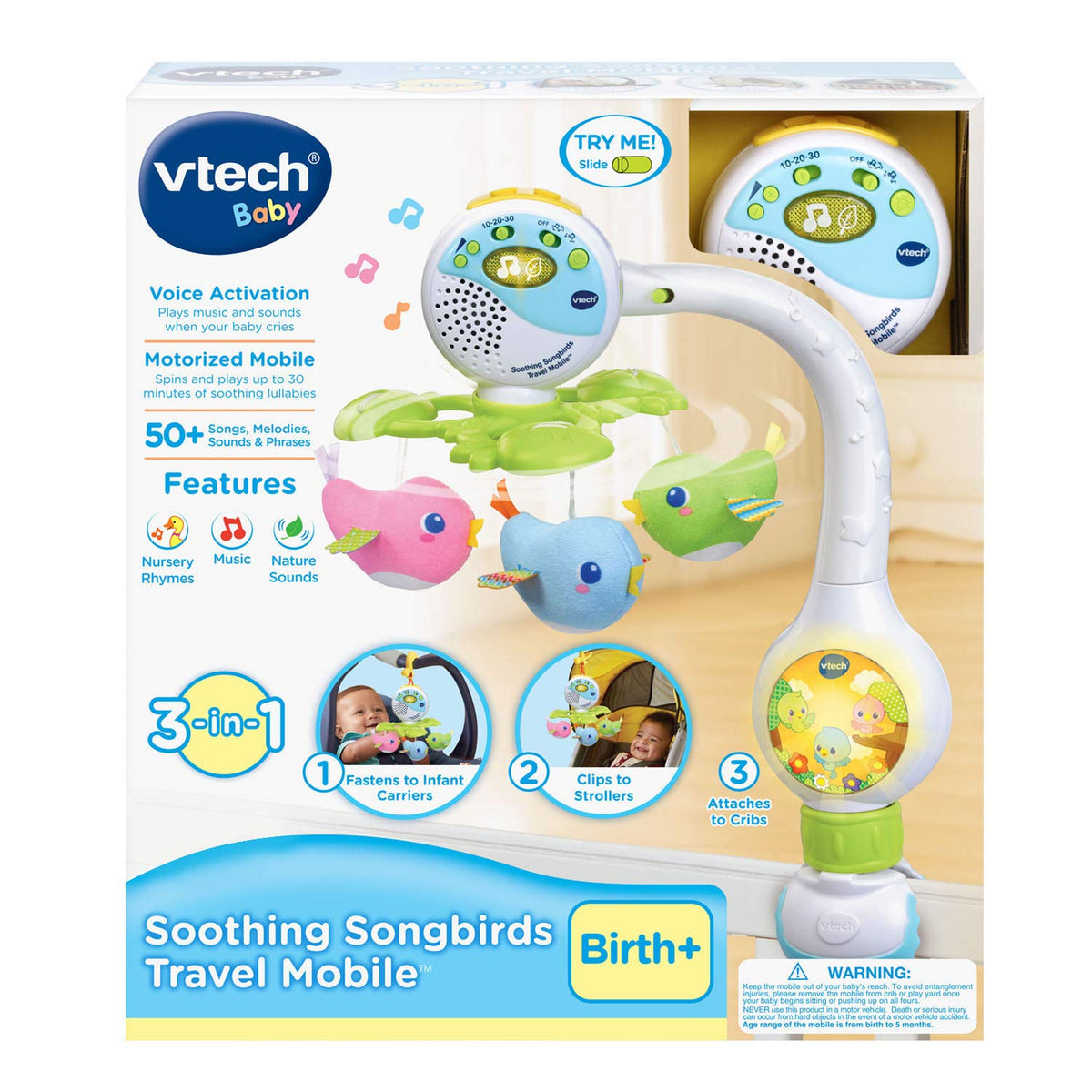 VTech Soothing Songbirds Travel Mobile - English Version, White