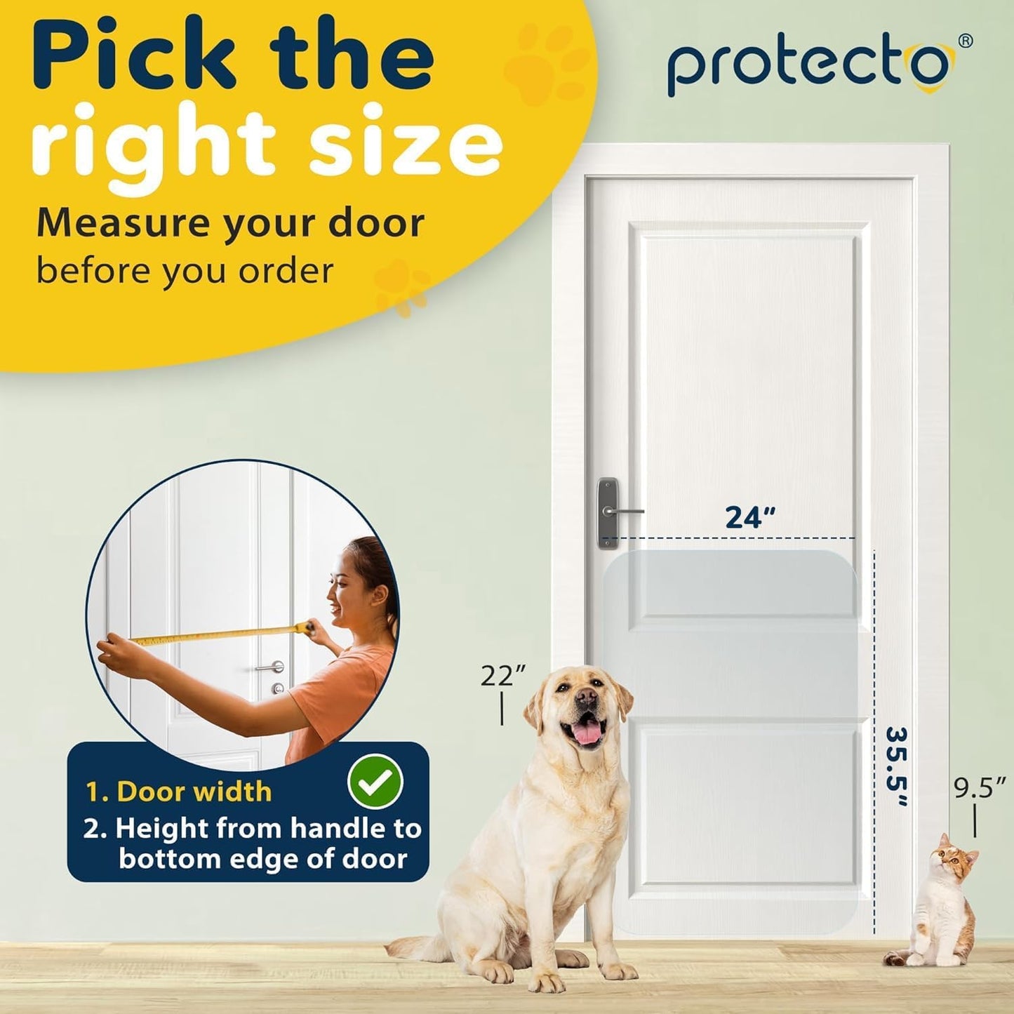PROTECTO Heavy Duty Door Protector - 35.5 x 24, Clear Plastic, For Dogs & Cats