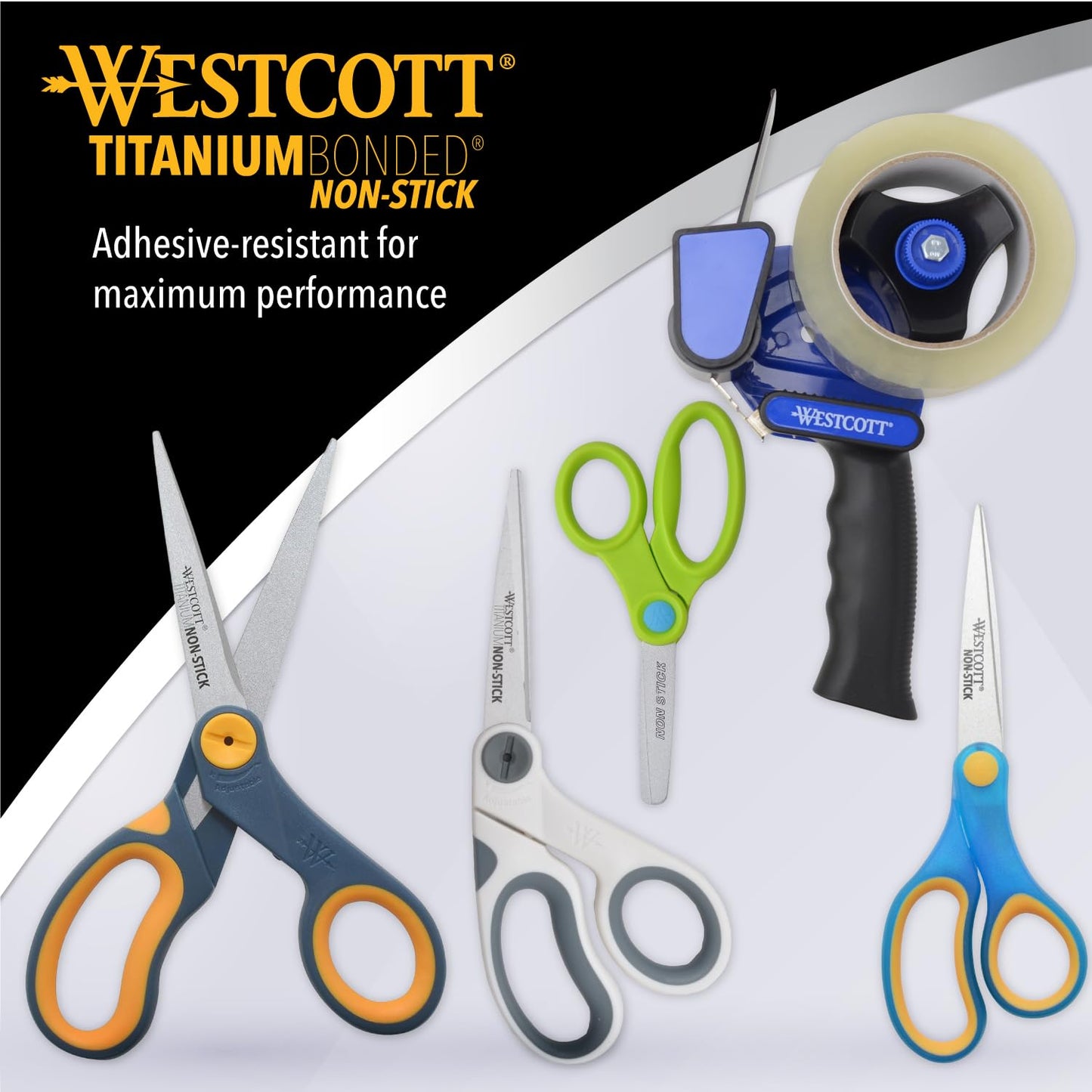 Westcott 8-Inch Titanium-Bonded Non-Stick Straight Scissors with Adjustable Glide Feature for Office and Home - Gray/Yellow, 3 Pack